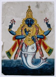 Vishnu E Il Suo Avatara Matsya, In Forma Di Pesce, 