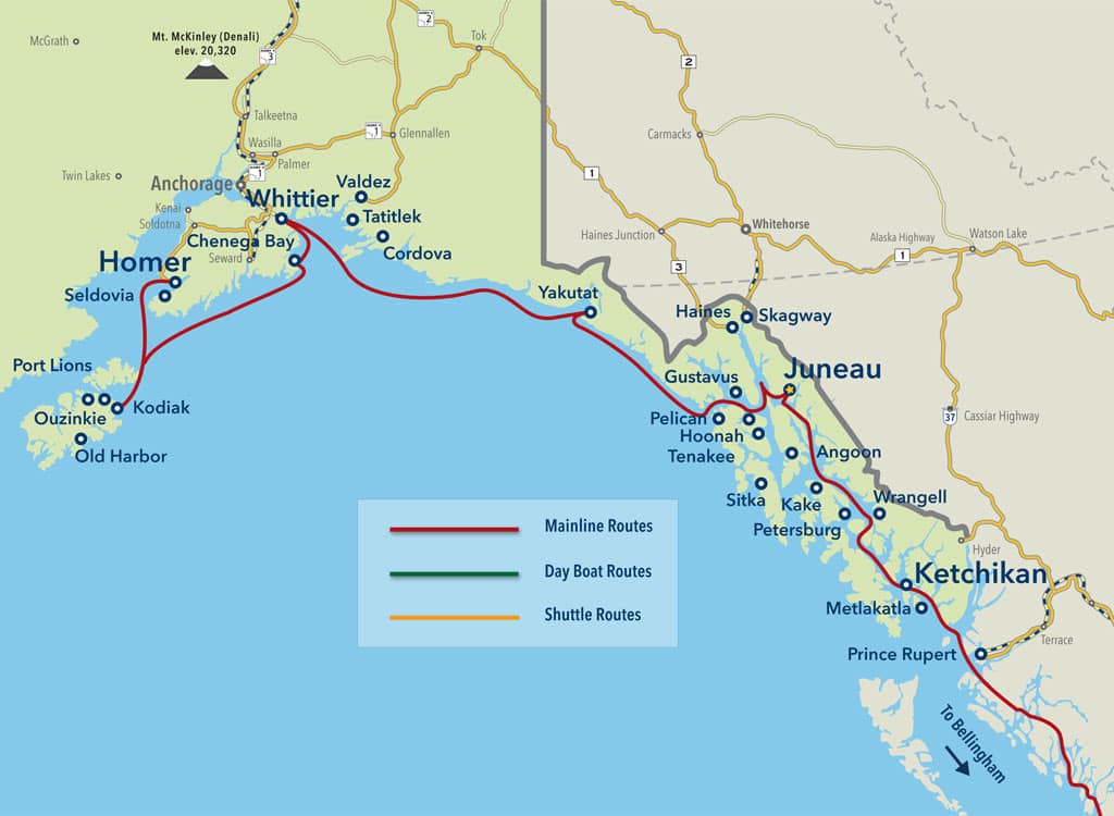 Cartina Alaska Marine Highway: il golfo dell'Alaska
