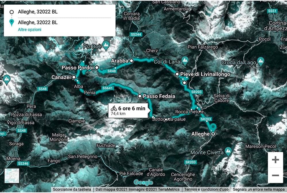 cartina passo fedaia e pordoi in bicicletta