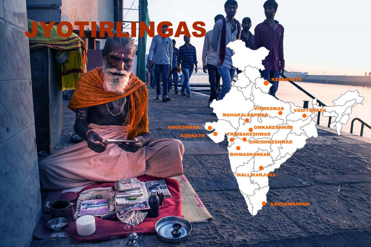 Mappa della distribuzione dei 12 Jyotirlingas di Shiva in India