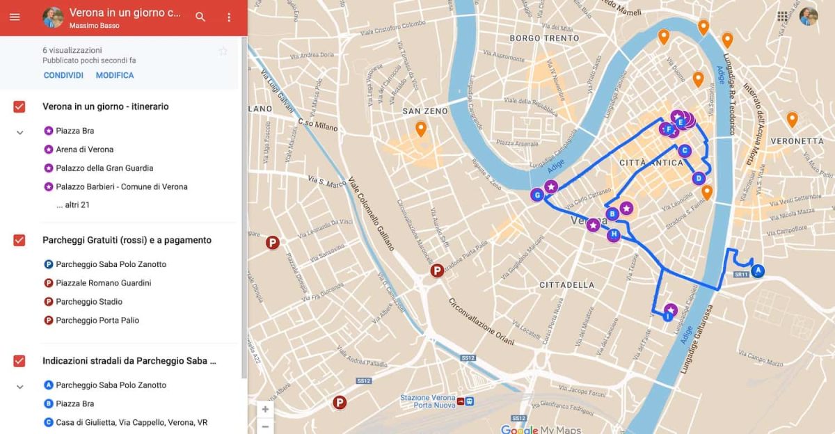 Mappa per visitare Verona in un giorno e itinerario