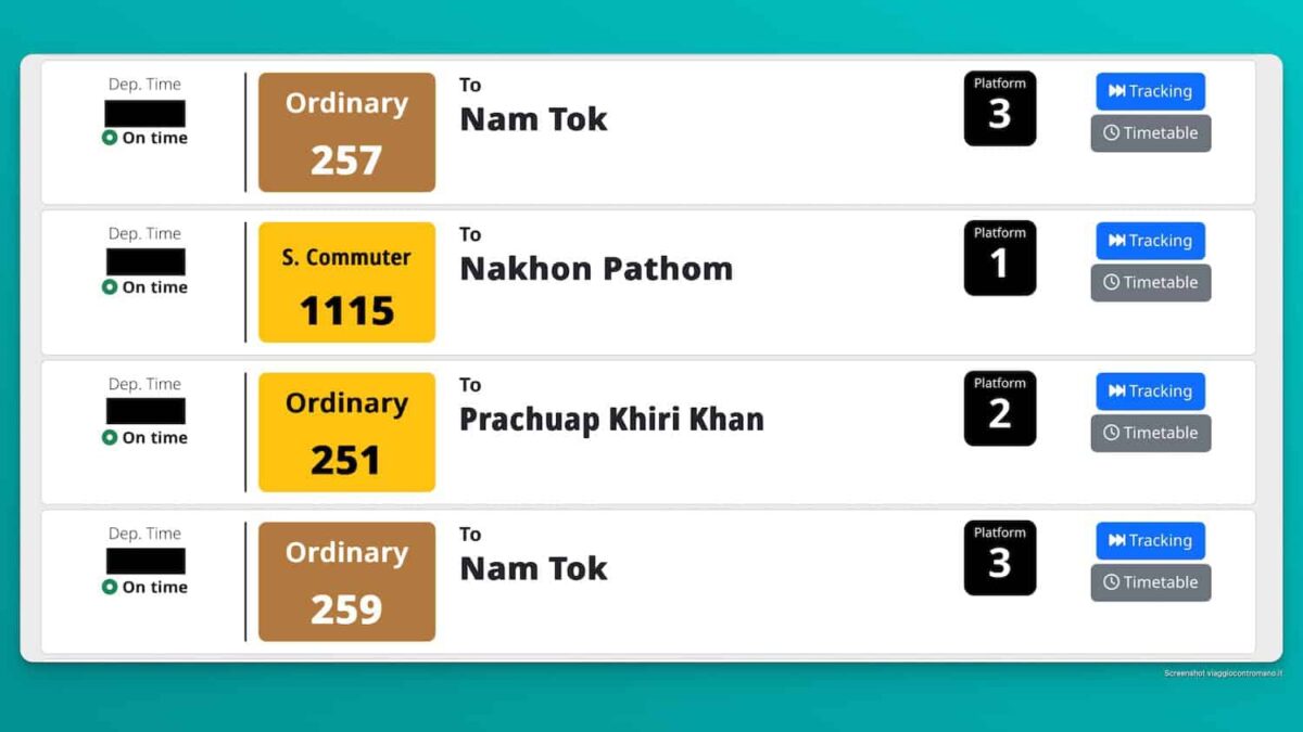 Thon Buri To Nam Tok Train - Thai Railways