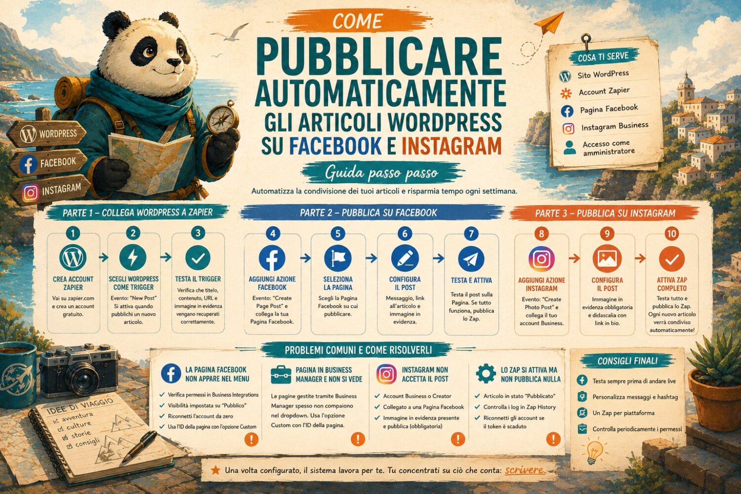 Come pubblicare automaticamente gli articoli WordPress su Facebook e Instagram infografica